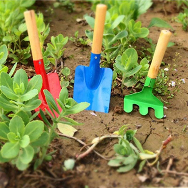 3Pcs-Kids-Garden-Tools-Metal-with-Sturdy-Wooden-Handle-Safe-Gardening-Tools-Trowel-Rake-Shovel-for